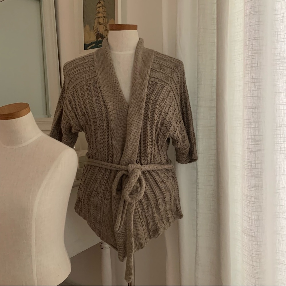 Banana Republic Taupe Knit Shawl Cardigan Sweater with Belt
